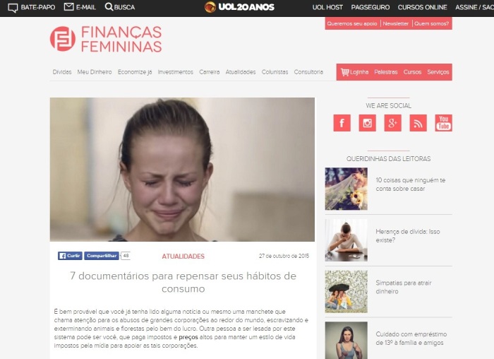 Leia a matéria na íntegra: http://financasfemininas.uol.com.br/7-documentarios-para-repensar-seus-habitos-de-consumo/
